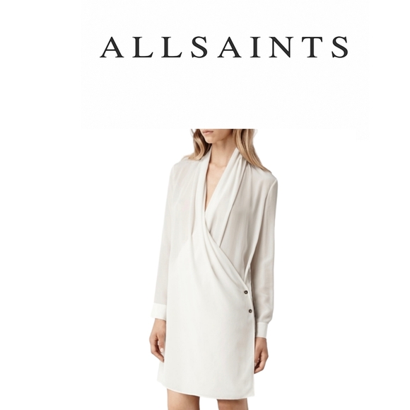 Vintage AllSaints Serra 100% Silk Drape Shirt Dress Size:6 - Picture 1 of 16